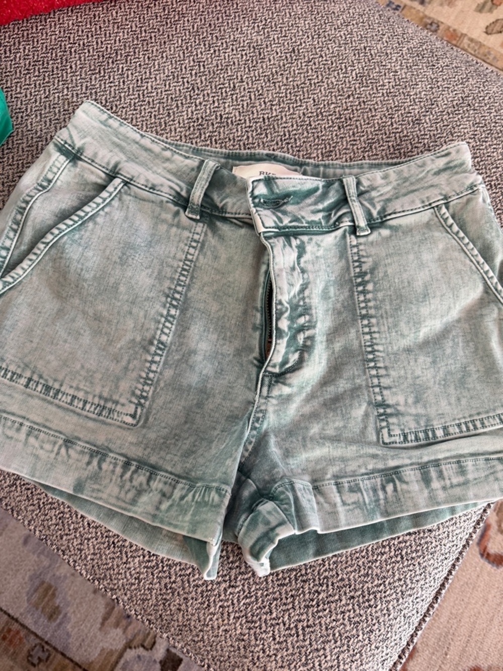 BKE Washed Teal Utility Jean Shorts